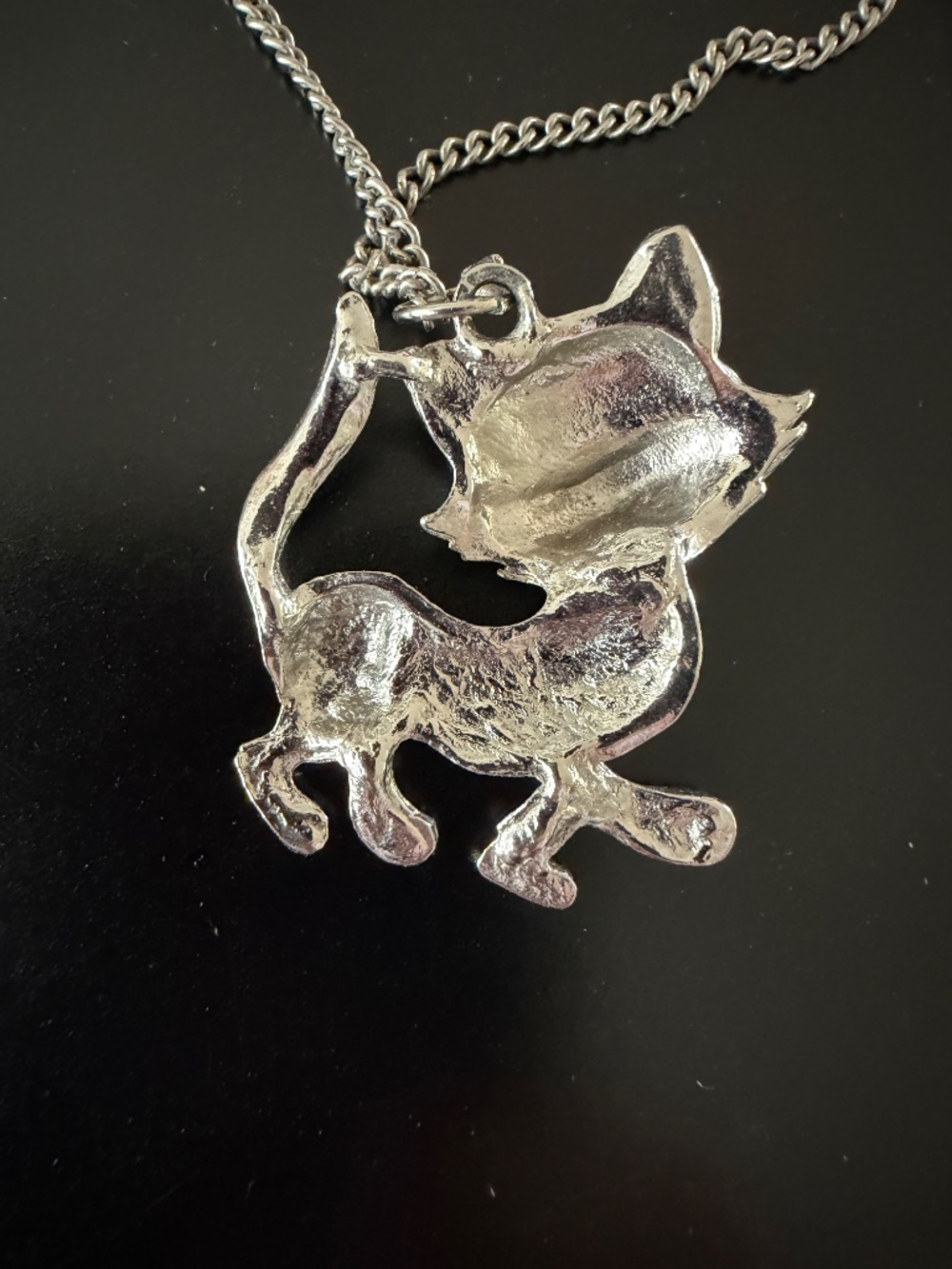 Vintage Silver Tone Googly Eyed Cat Pendant Necklace 10" - Picture 4 of 4